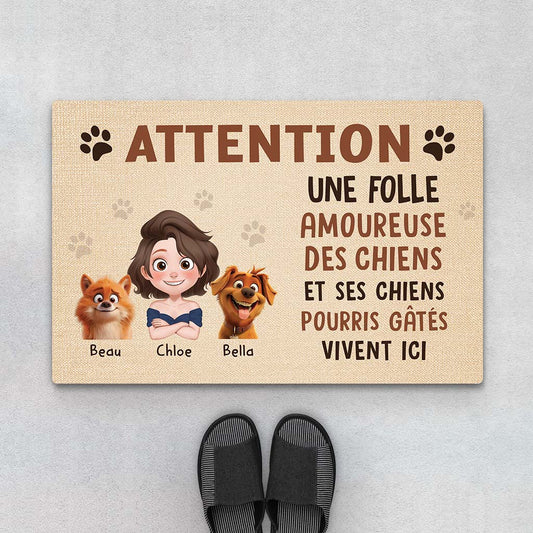 3882DFR1 paillasson chien personnalisable attention design cartoon 3882D8H0C