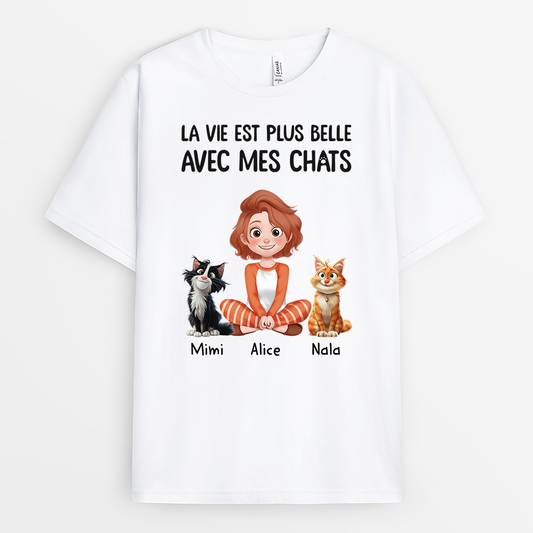 3903AFR1 t shirt chat personnalise la vie est plus belle design cartoon 3903a5n0d_46f7919c 03eb 4c32 ae81 c59790f4c739