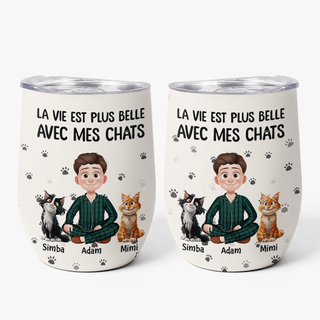 La Vie Est Plus Belle Avec Les Chats Mignons - Cadeau Personnalisé | Mug Isotherme 355ml