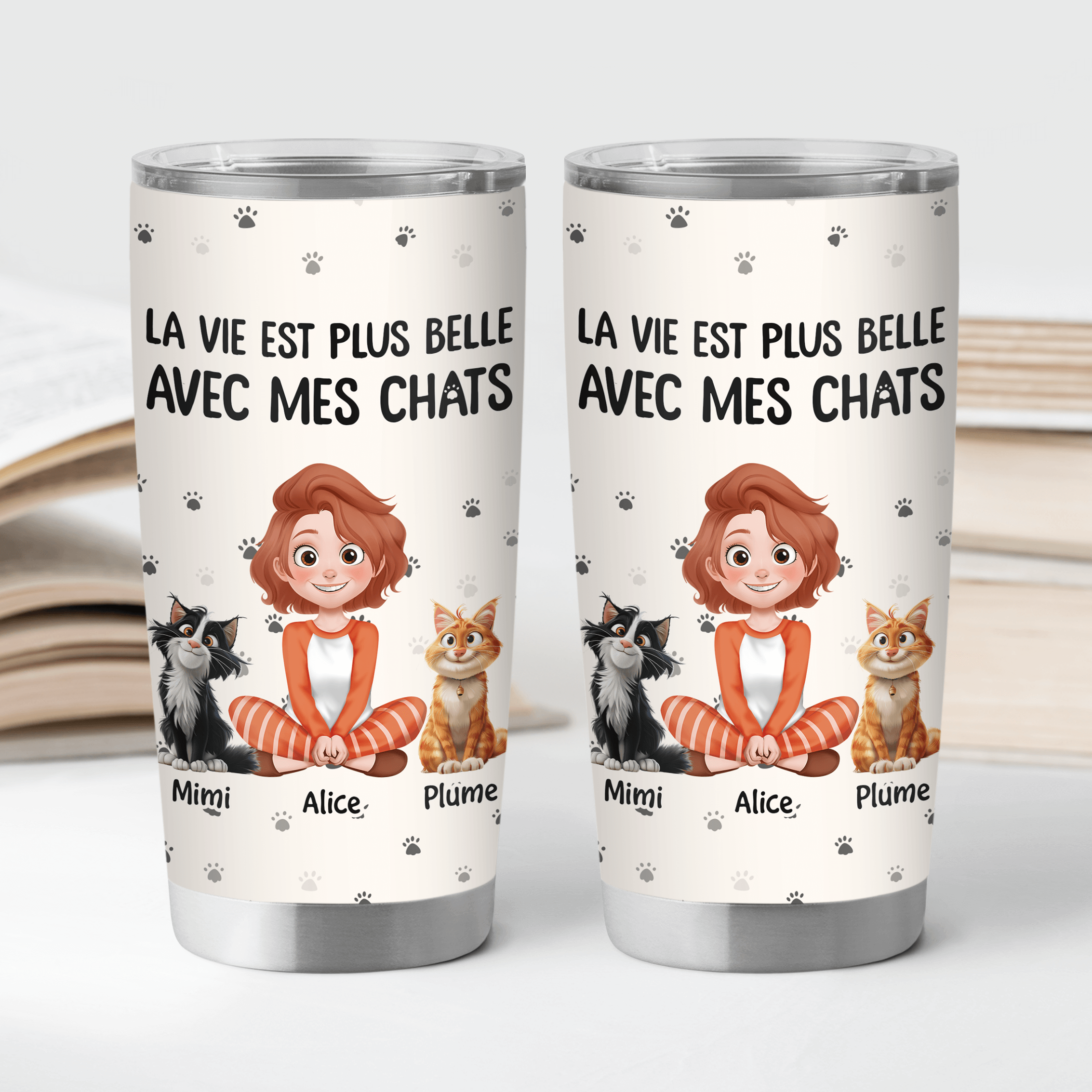 3903TFR2 mug isotherme 590ml personnalise la vie est plus belle avec les chats 3903T5N0D