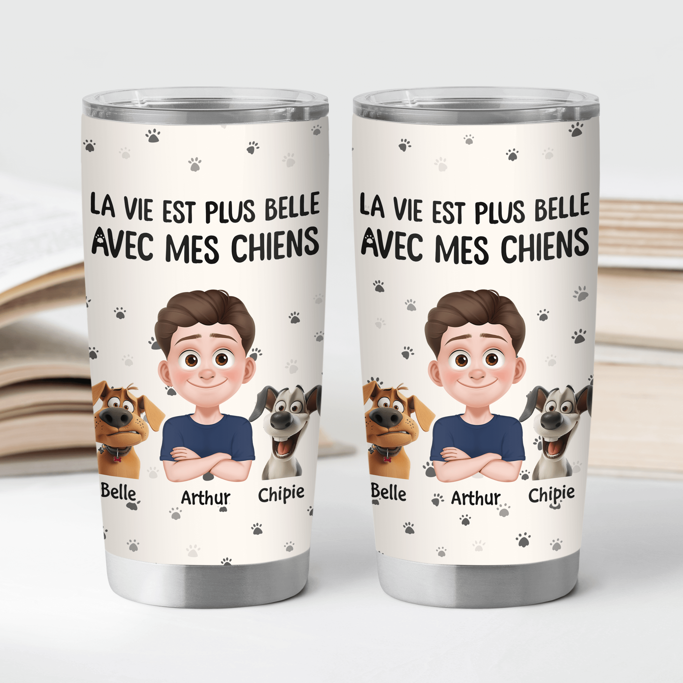 3903TFR2 mug isotherme 590ml personnalise la vie est plus belle avec les chiens  3903T5N0C_2