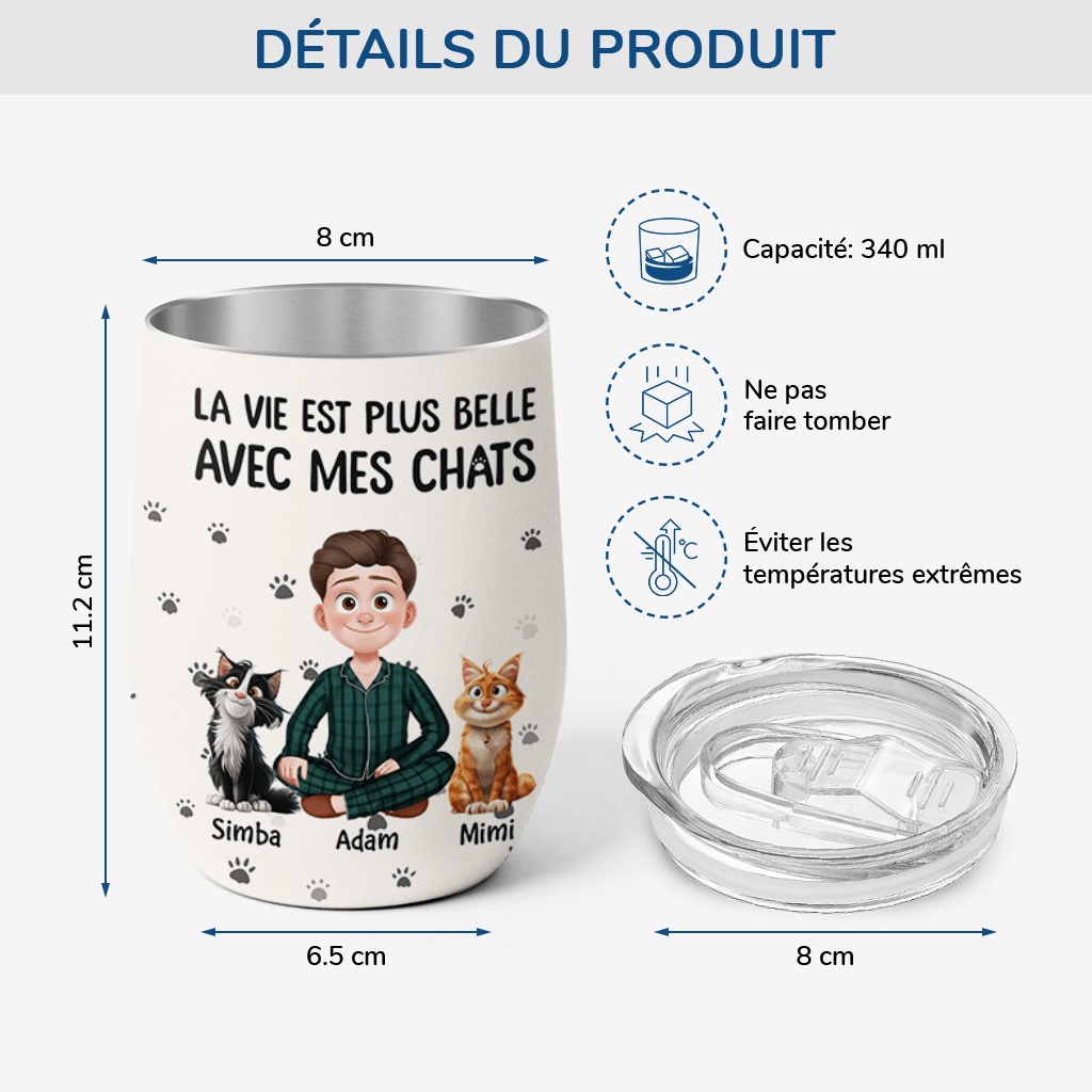 3903TFR3 mug isotherme 355ml personnalise la vie est plus belle avec les chats 3903T5N0D