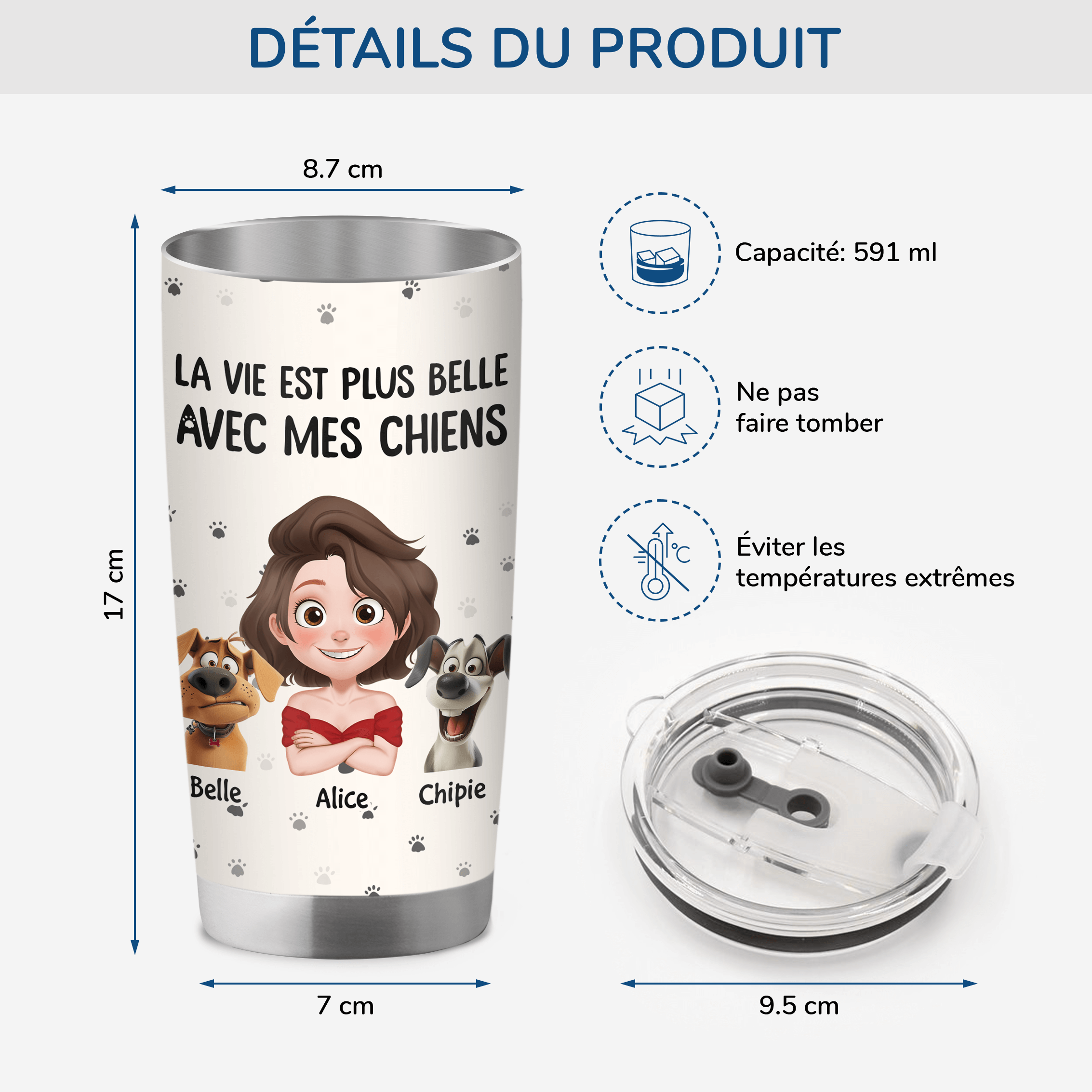 3903TFR3 mug isotherme 590ml personnalise la vie est plus belle avec les chiens  3903T5N0C_2