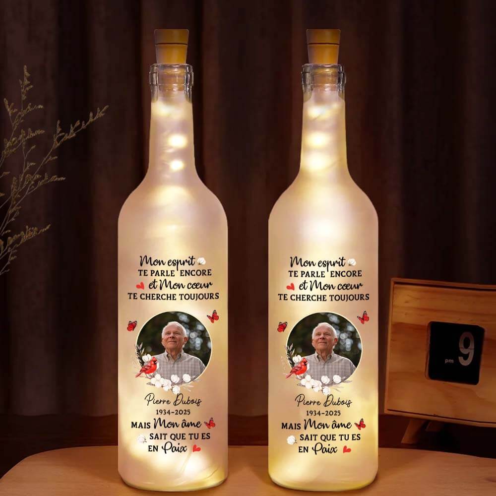 Mon Esprit Te Parle Encore - Cadeau Personnalisé | Bouteille Lumineuse Avec Photo