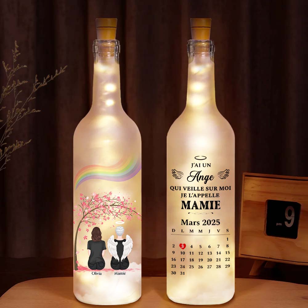 J’ai Un Ange Qui Veille Sur Moi - Cadeau Personnalisé | Bouteille Lumineuse Pour Mamie