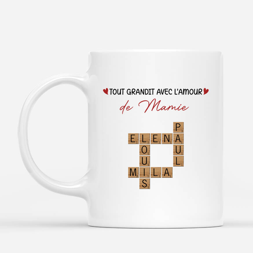 Tout Grandit Avec L'Amour De Mamie Et Mots-Croisés - Cadeau Personnalisé | Mug Pour Mamie