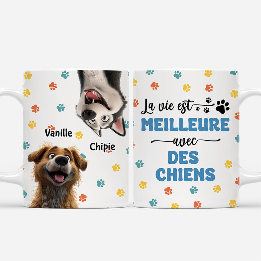 La Vie Est Meilleure Avec Chiens Version Cartoon - Cadeau Personnalisé | Mug Pour Amoureux Des Animaux