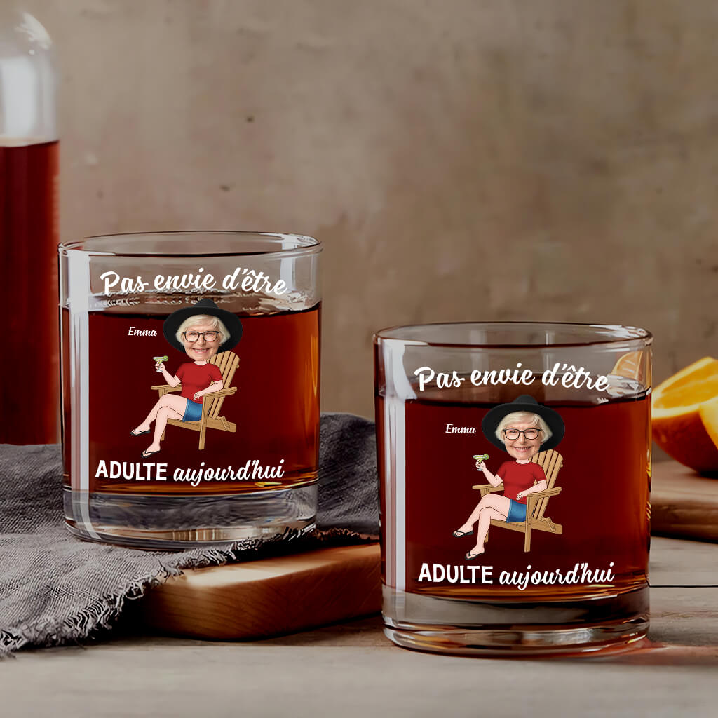 Pas Envie d’Être Adulte Aujourd’hui - Cadeau Personnalisé | Verre À Whisky Pour Femme
