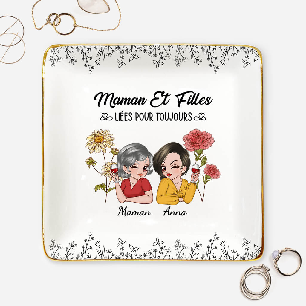 Maman Et Fille Liées Pour Toujours En Couleur Jaune - Cadeau Personnalisé | Coupelle Bijoux