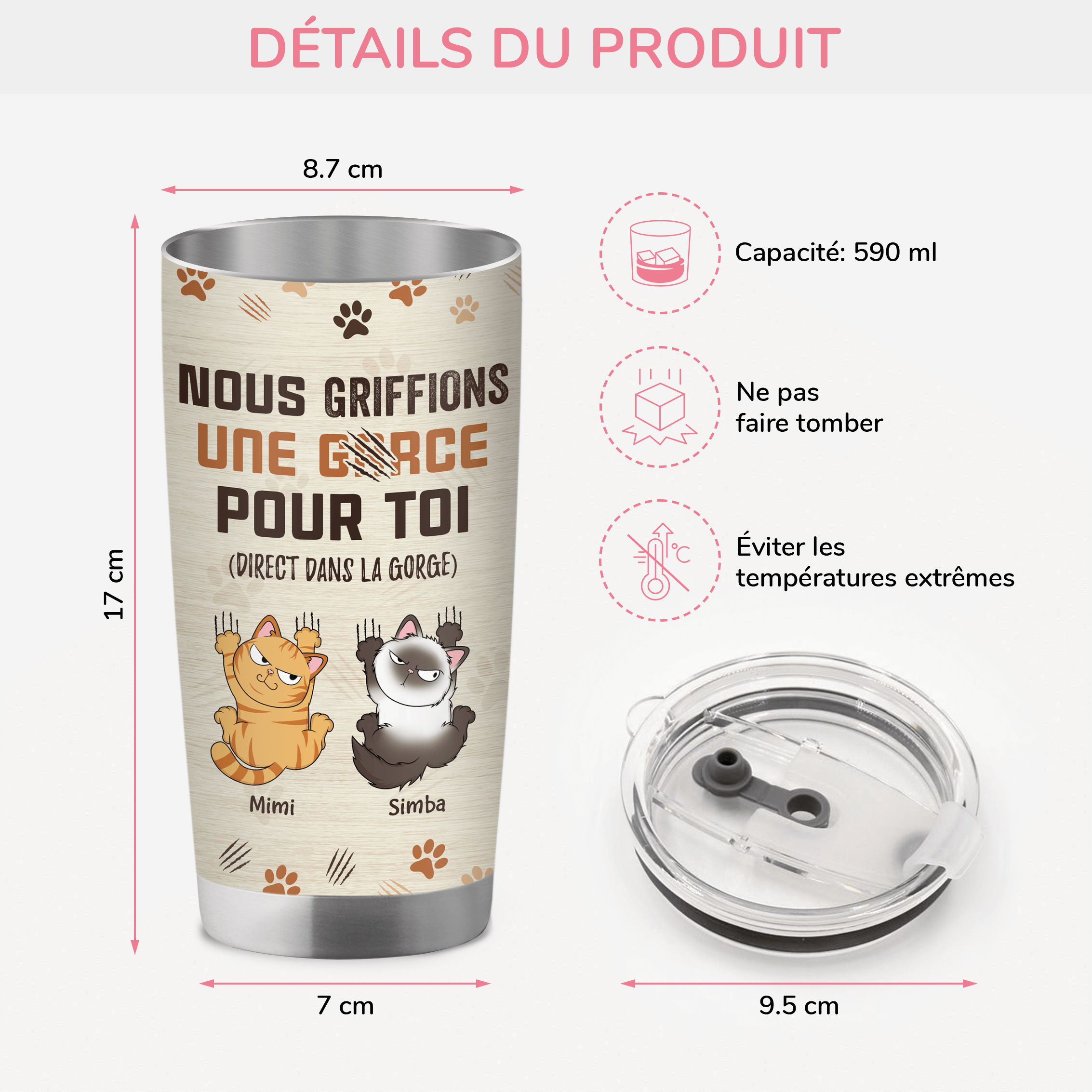 3967TFR3 mug isotherme 590ml personnalise je grifferais une garce pour toi  3967TKN3D
