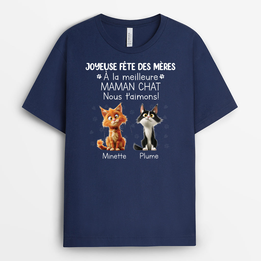 3969AFR2 t shirt personnalise joyeuse fete des peres au meilleur papa chat version fonce 3969a8t5d