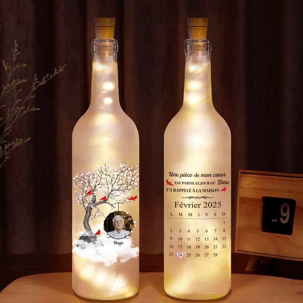 Une Pièce De Mon Cœur Est Partie Avec Photo - Cadeau Personnalisé | Bouteille Lumineuse