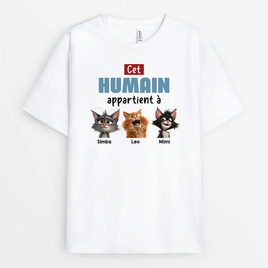 3989AFR1 tee shirt personnalise chat cet humain appartient a design cartoon  3989A