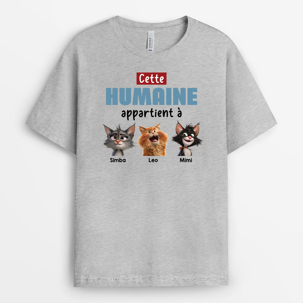 3989AFR2 tee shirt personnalise chat cet humain appartient a design cartoon  3989A