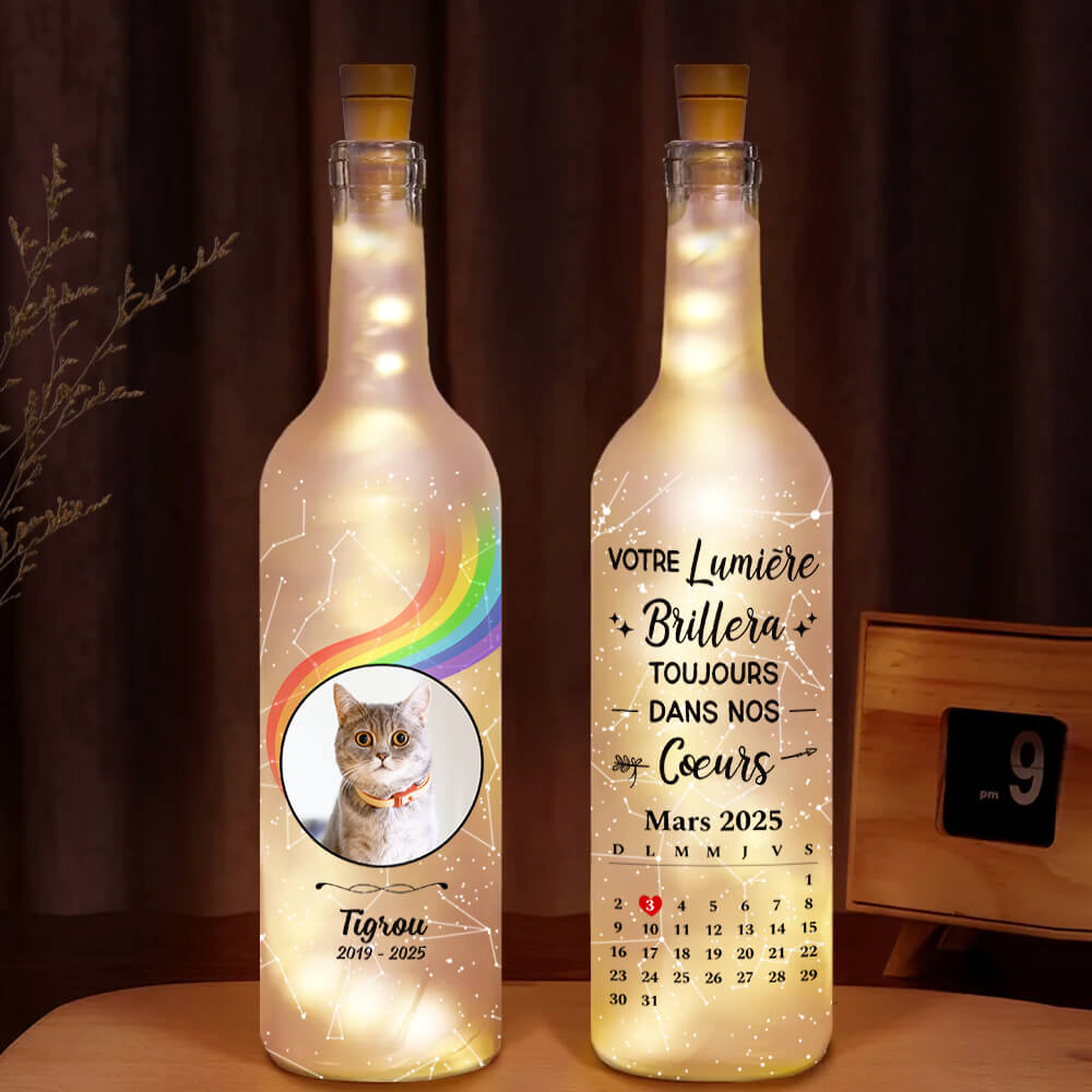 Votre Lumière Brillera Toujours Dans Mon Cœur - Cadeau Personnalisé | Bouteille Lumineuse Pour Amoureux Des Chats