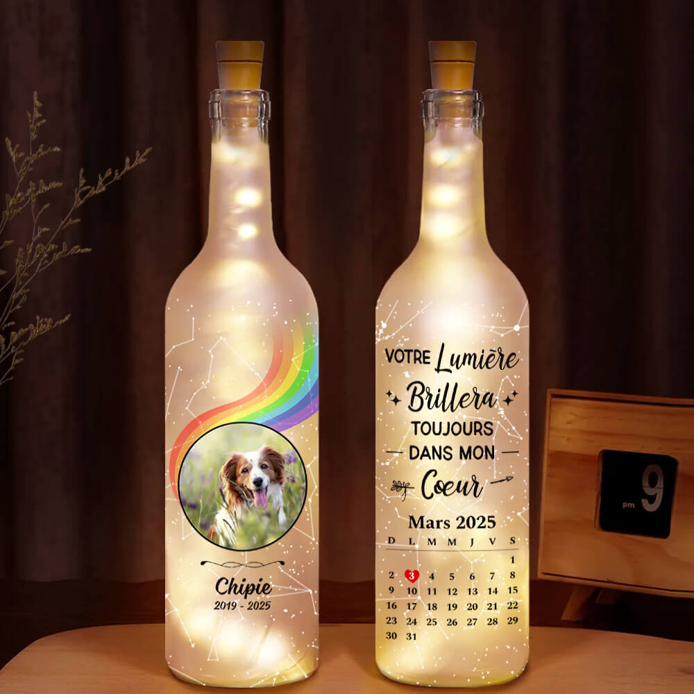 Votre Lumière Brillera Toujours Dans Mon Cœur - Cadeau Personnalisé | Bouteille Lumineuse Pour Amoureux Des Chiens