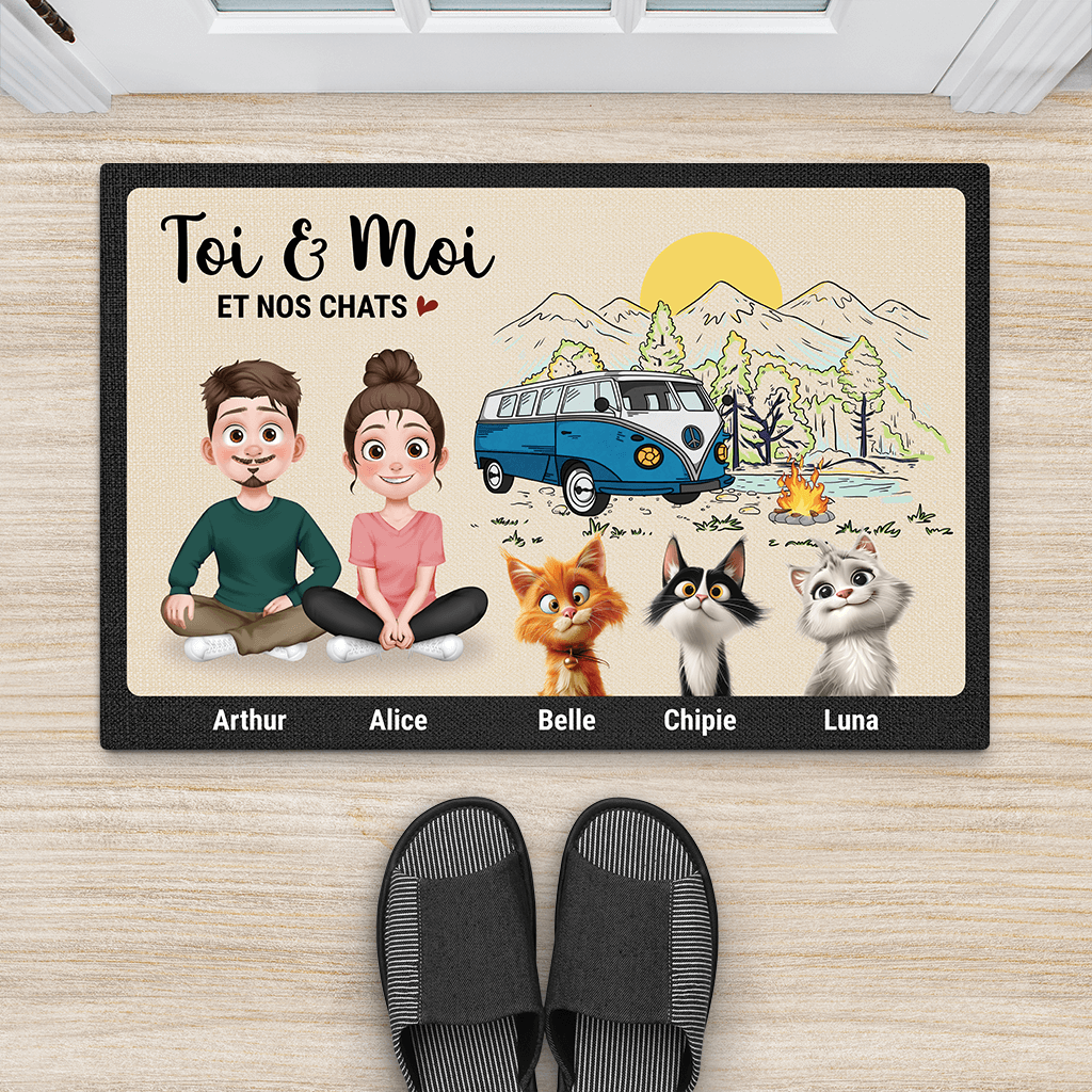 4004DFR2 paillasson personnalise toi et moi et nos chats version camping 4004D9M0D