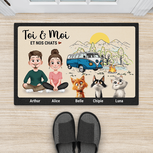 4004DFR2 paillasson personnalise toi et moi et nos chats version camping 4004D9M0D