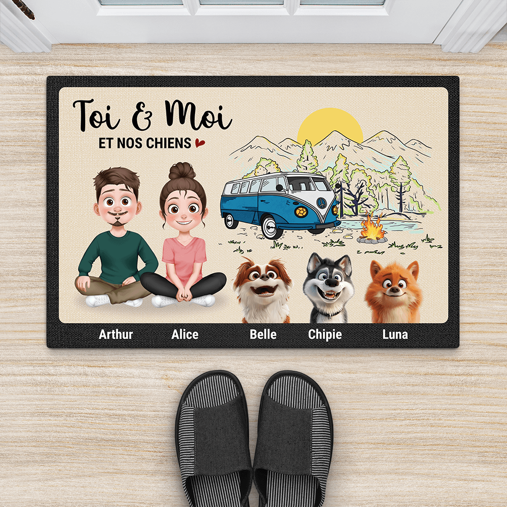 4004DFR2 paillasson personnalise toi et moi et nos chiens version camping 4004D9M0C