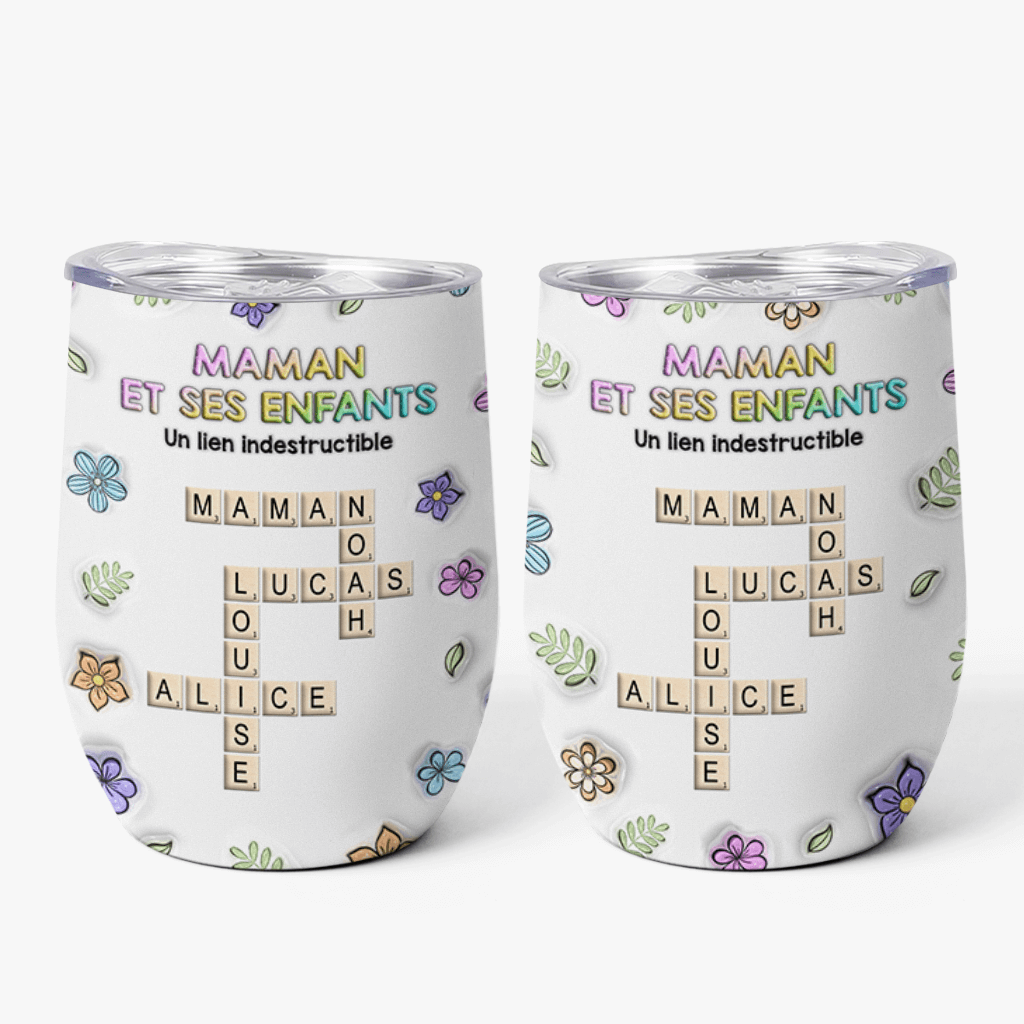 Maman Et Ses Enfants Avec Mots-Croisés 3D - Cadeau Personnalisé | Mug Isotherme 355ml