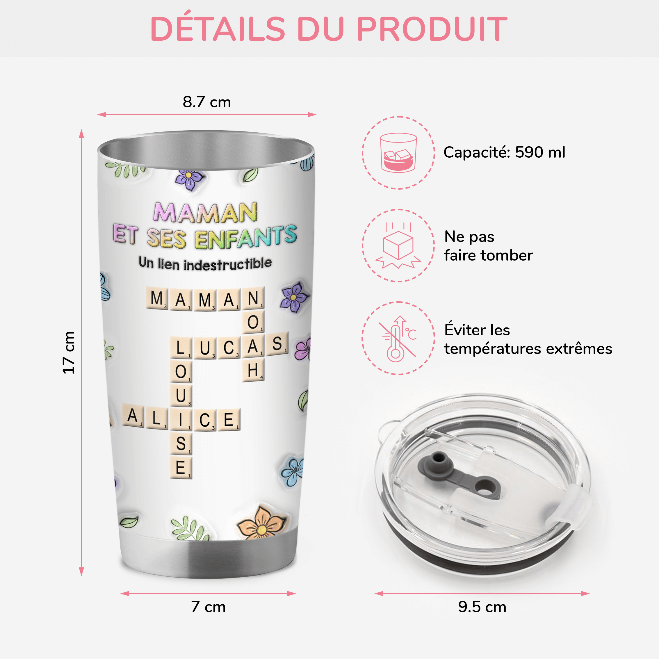 4010TFR3 effet dimpression 3d mug isotherme 590ml personnalise maman et ses enfants mots croises 4010T5N5A