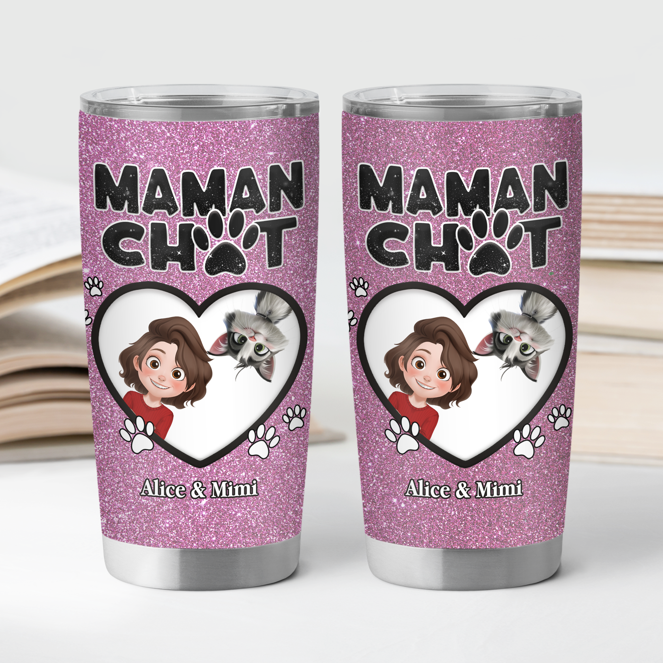 4012TFR2 mug isotherme 590ml personnalise maman chien coeur paillette 4012TKN0C