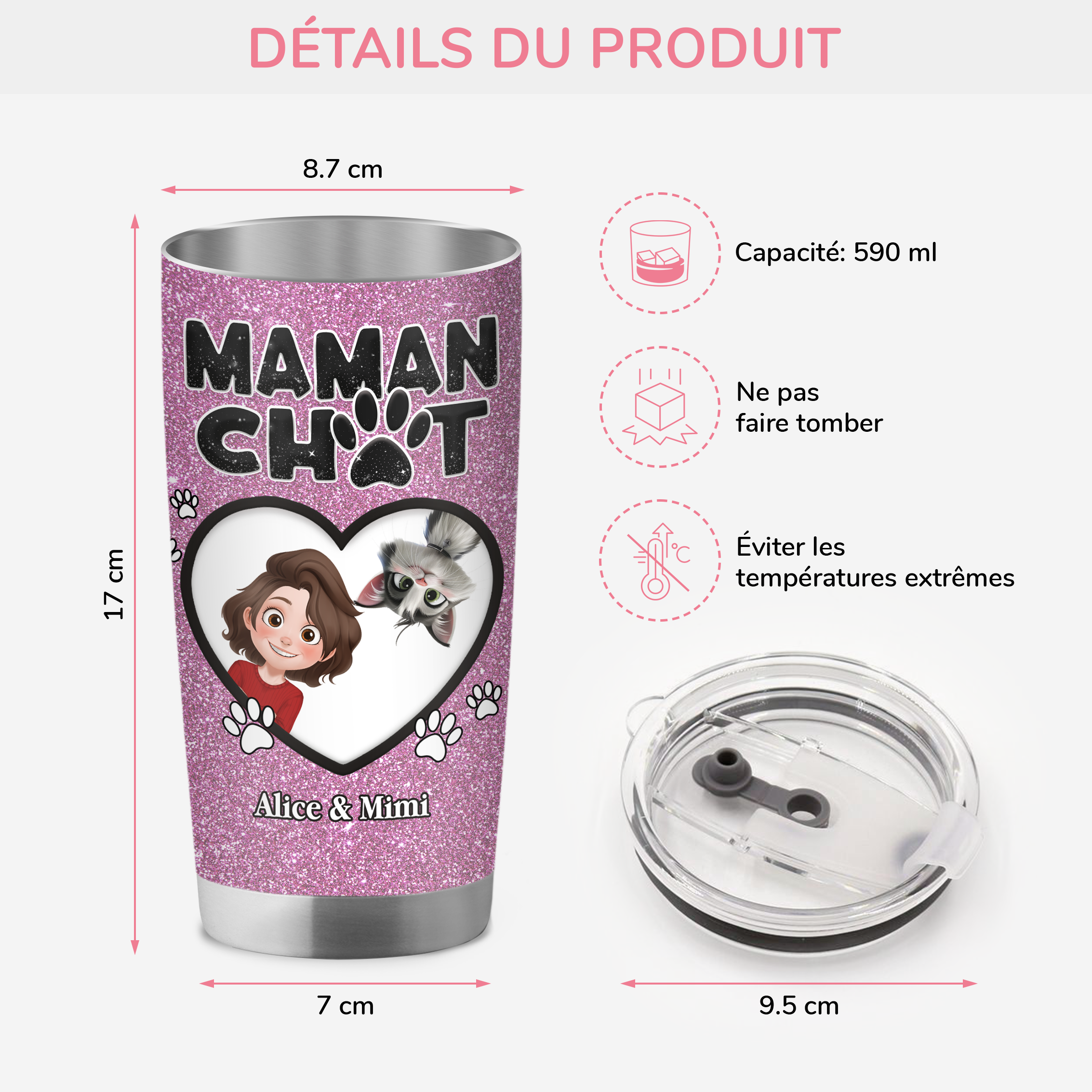 4012TFR3 mug isotherme 590ml personnalise maman chat coeur paillette 4012TKN0D