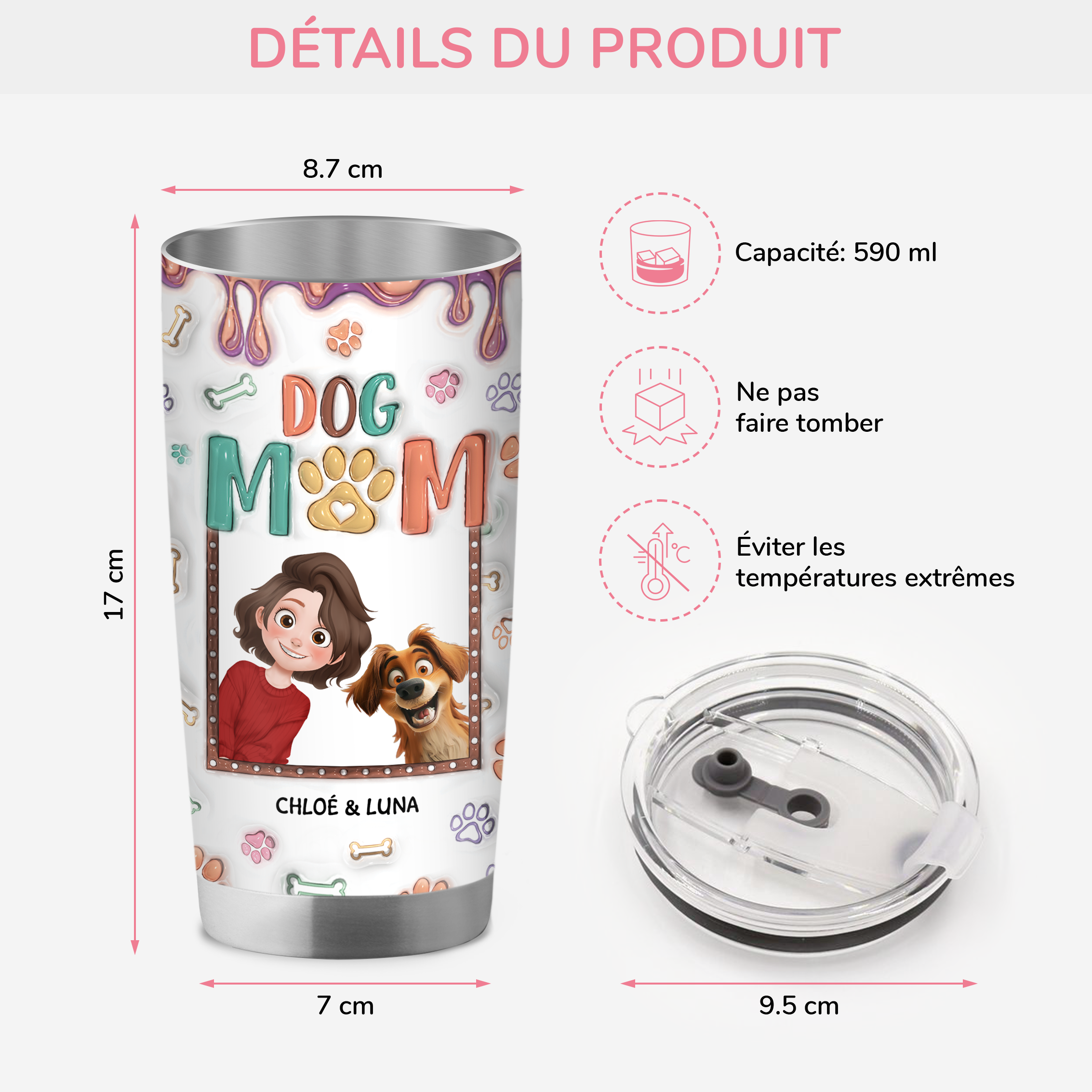 4013TFR3 effet dimpression 3d mug isotherme 590ml personnalise maman chien mignonne 4013TKN0C