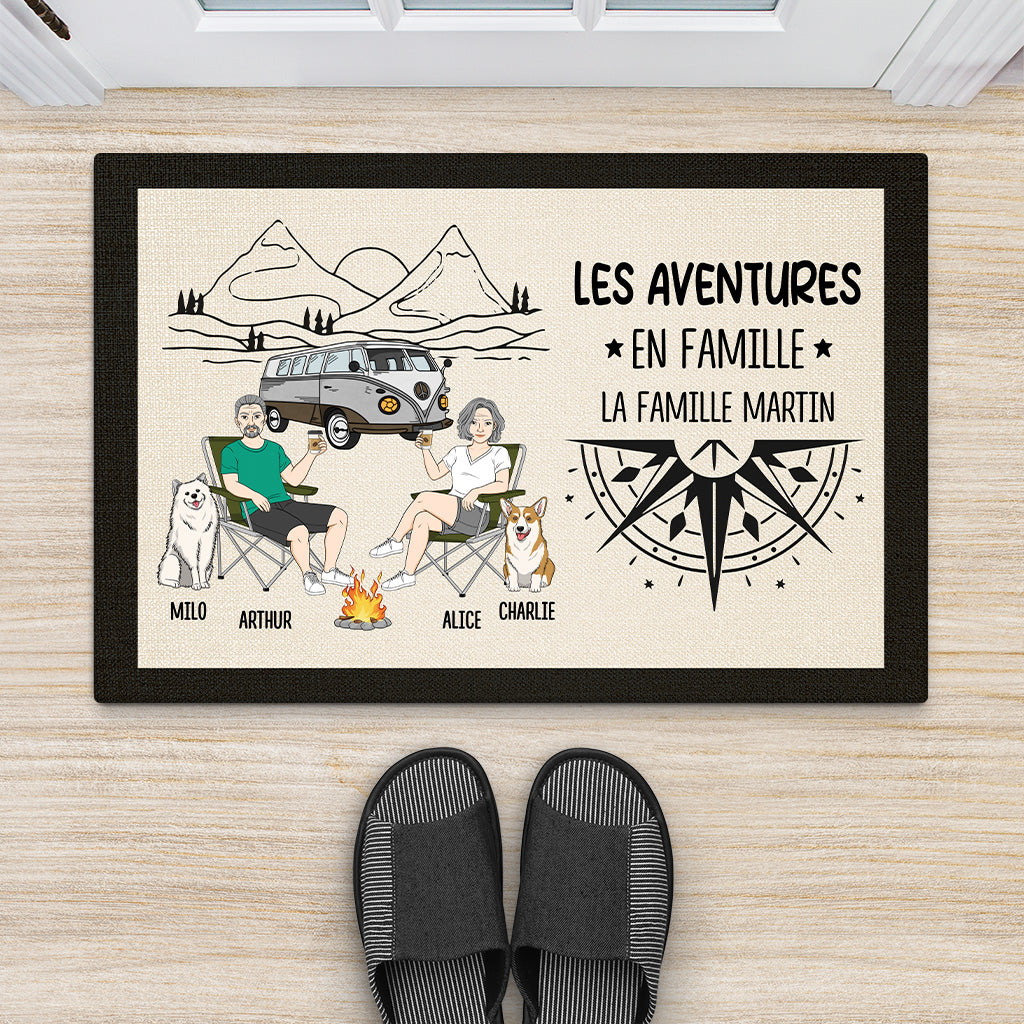 4016DFR2 paillasson personnalise couple avec chien aventures en famille 4016d8l8c