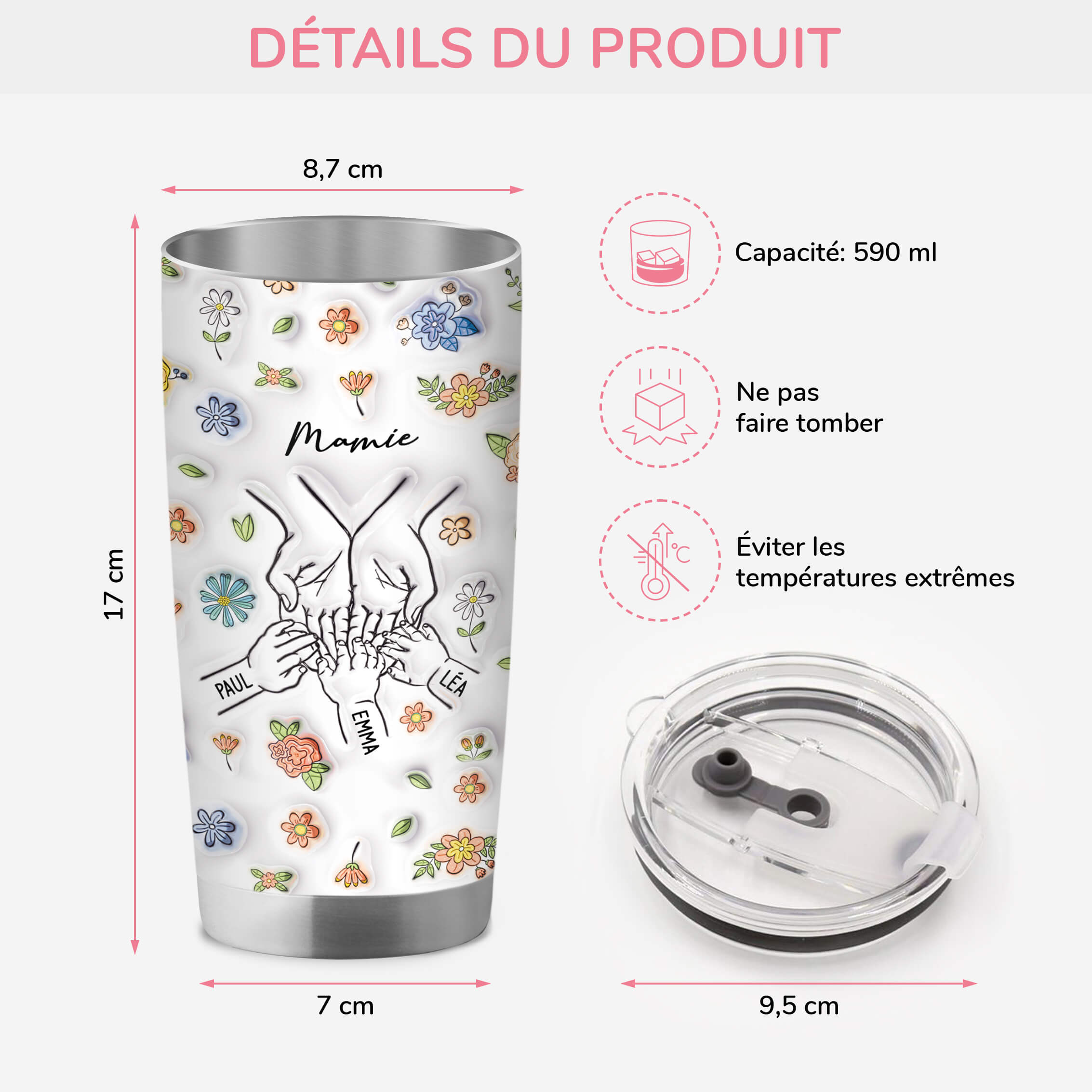 4033TFR3 effet dimpression 3d mug isotherme 590ml personnalise maman fleurs violettes 4033T5I5A