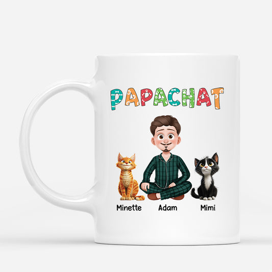 4043MFR1 mug personnalise papa chat en pyjama design cartoon 4043m6q0d