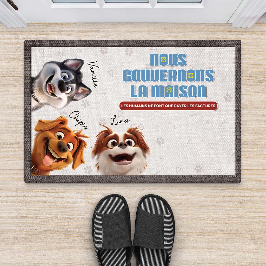 4066DFR2 paillasson chien personnalise nous gouvernons la maison design humour 4066d9t5c