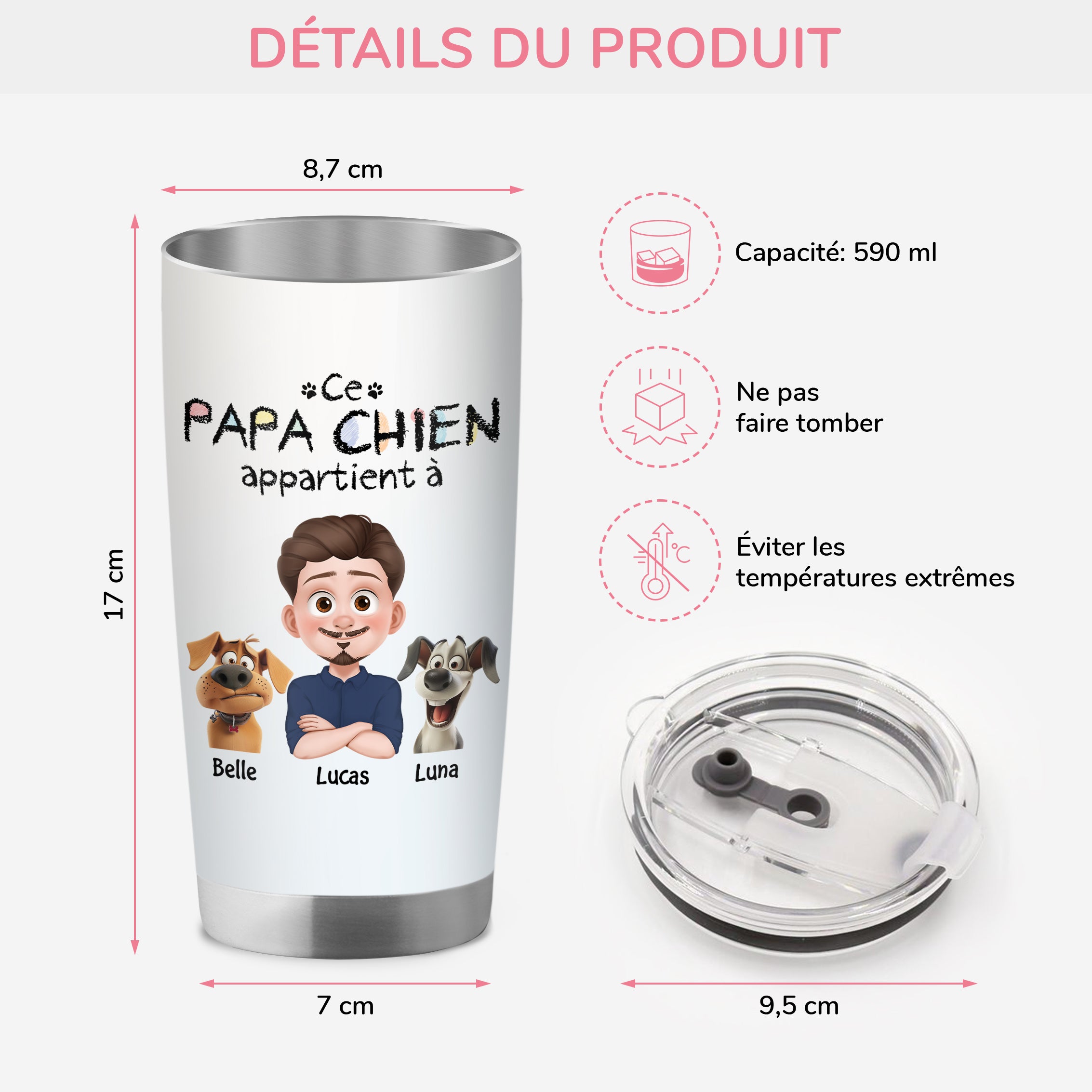 4071TFR3 mug isotherme 590ml personnalise ce papa chien appartient a design cartoon 4071t8i0c