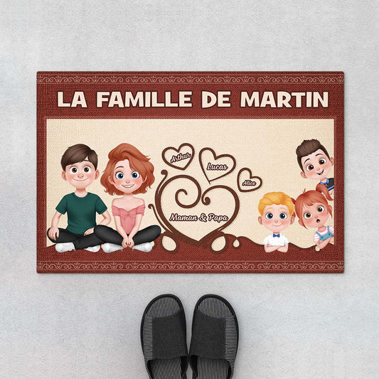 4107DFR1 paillasson famille personnalisee design cartoon version rouge 4107dkt0i