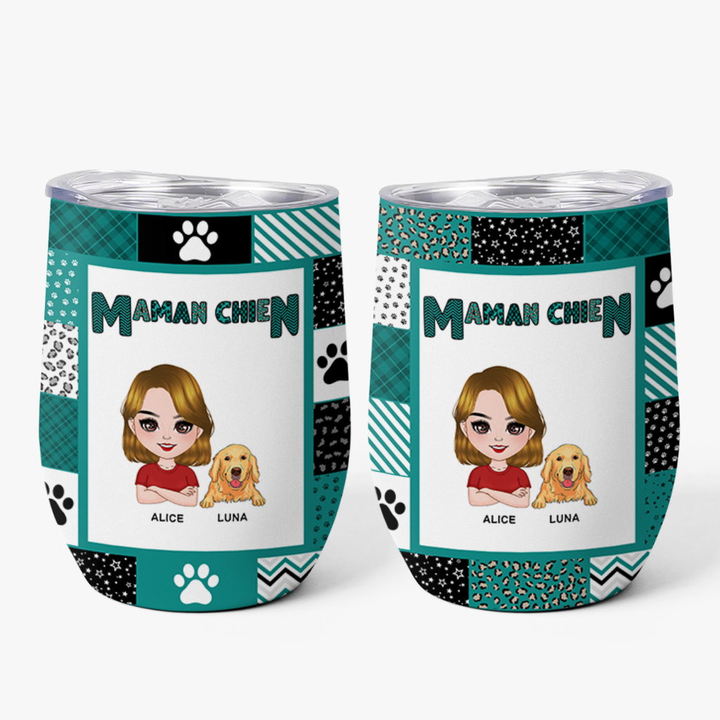 Maman Chien Version Patchwork de Pattes | Mug Isotherme 355ml
