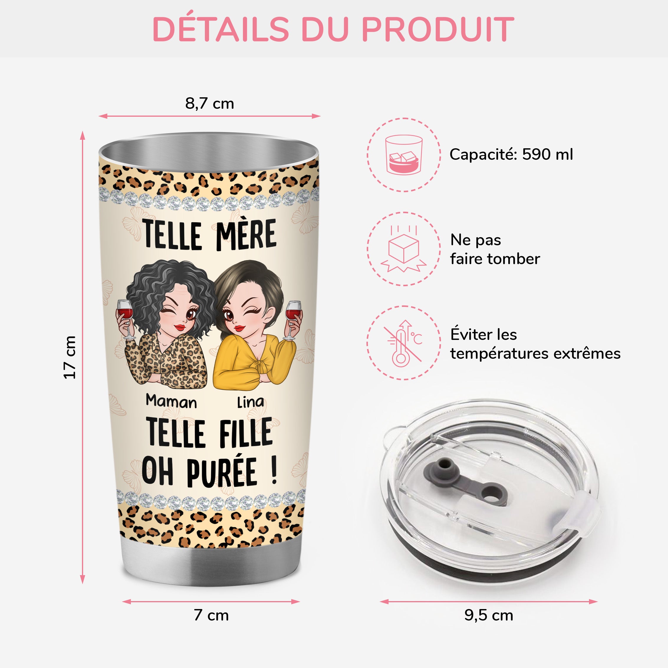 4176TFR3 mug isotherme 590ml personnalise telle mere telle fille motif leopard 4176ttm8a