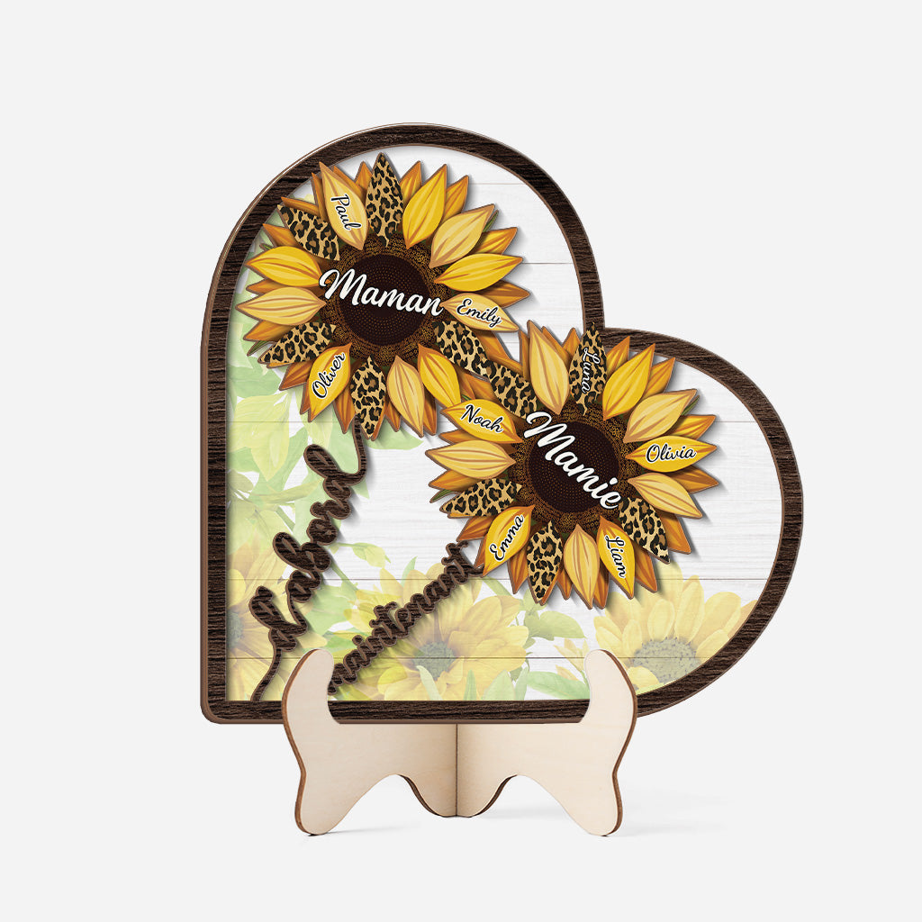 D'abord Maman Maintenant Mamie Version Tournesol - Cadeau Personnalisé | Plaque En Bois