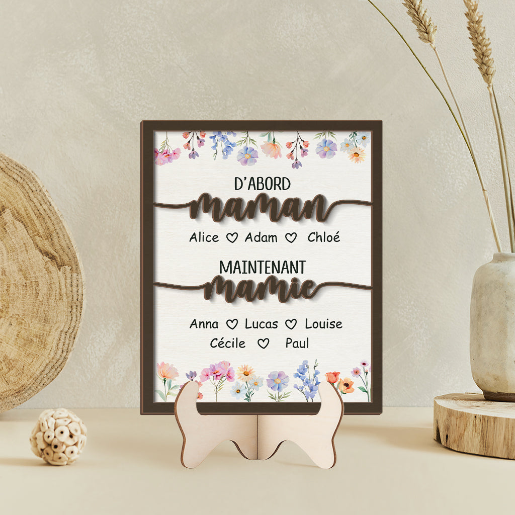 4200QFR2 plaque en bois personnalise dabord maman maintenant mamie fleurs pastel 4200q8i5a