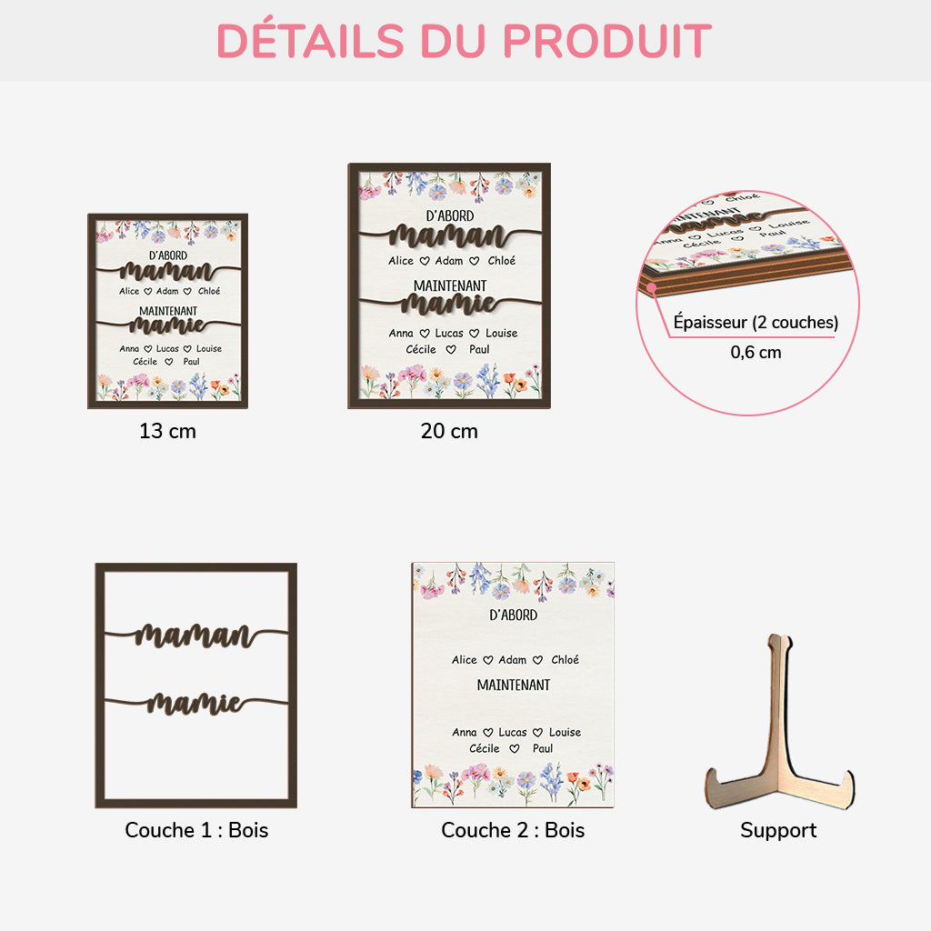 4200QFR3 plaque en bois personnalise dabord maman maintenant mamie fleurs pastel 4200q8i5a