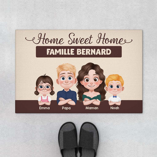 4207DFR1 paillasson personnalise famille home sweet home design cartoon 4207dkq0i