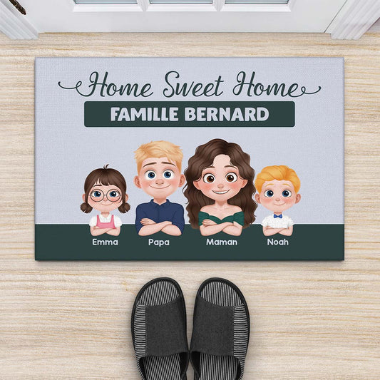 4207DFR2 paillasson personnalise famille home sweet home design cartoon 4207dkq0i