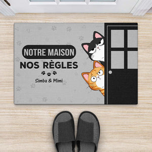 4208DFR2 paillasson personnalise avec chat notre maison nos regles version gris 4208d5m8d