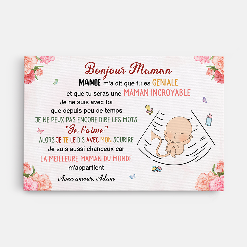 Bonjour Maman Avec Bé Dans Le Ventre - Cadeau Personnalisé | Toile Pour Maman