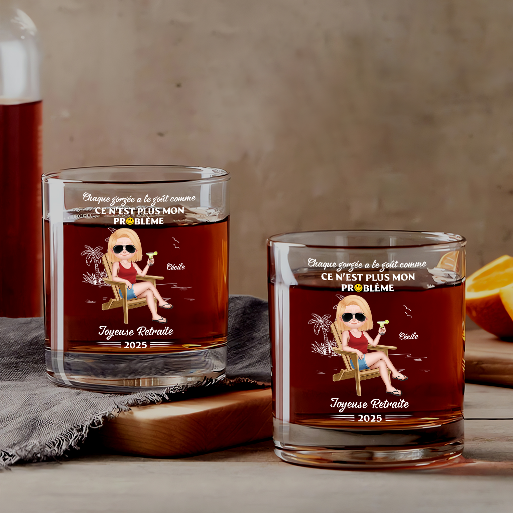 Joyeuse Retraite Design Cartoon - Cadeau Personnalisé | Verre À Whisky Pour Femme