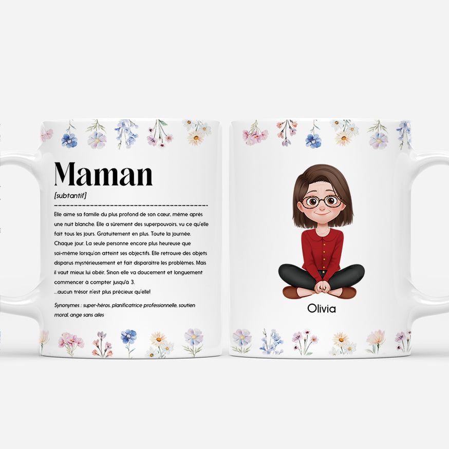Définition De Maman Design Cartoon Avec Fleurs - Cadeau Personnalisé | Mug Pour Maman