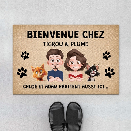 4275DFR1 paillasson personnalise bienvenue chez l_homme et les chats 4275d8i0d