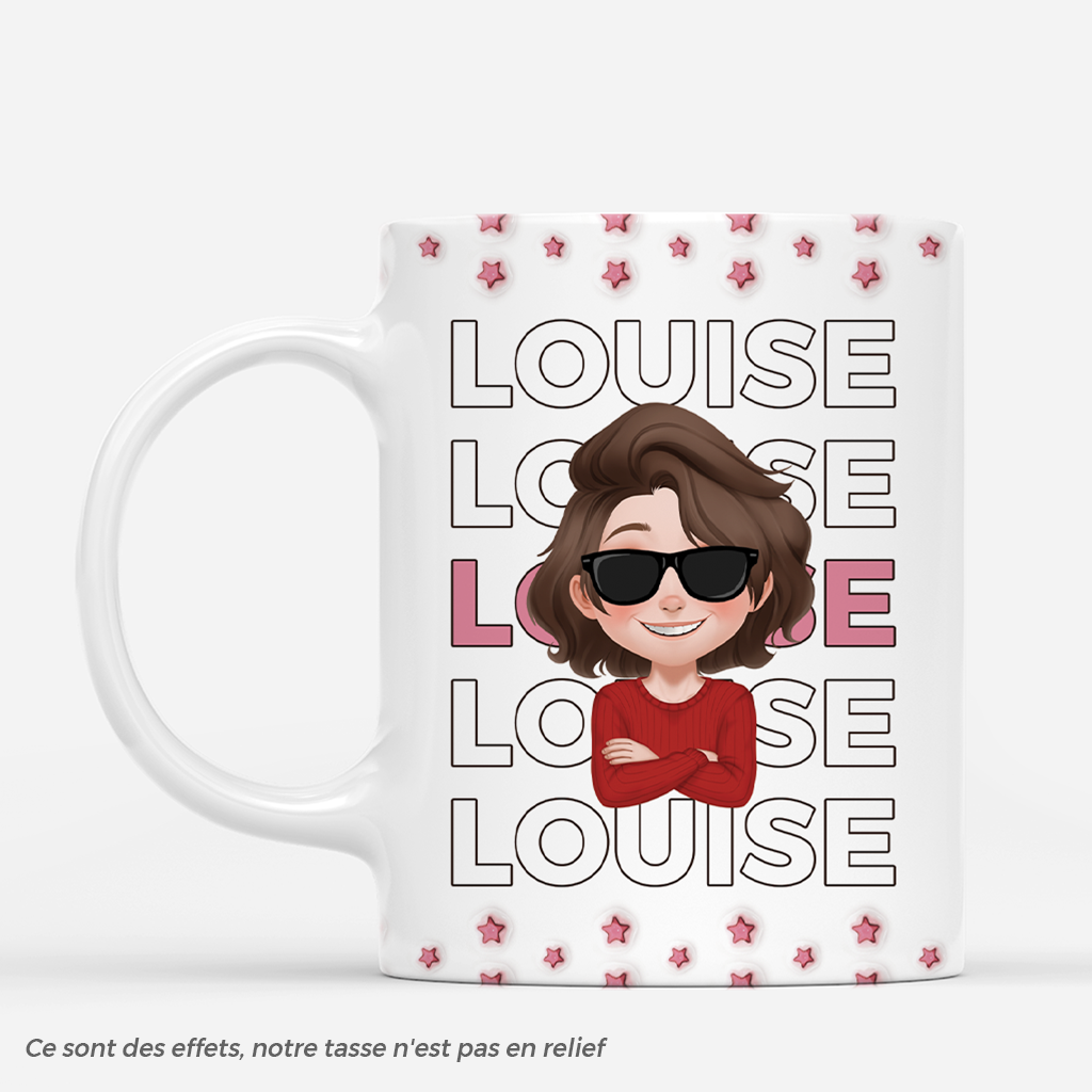 4279MFR1 effet dimpression 3d mug personnalise femme cool design cartoon nom 4279mkn0a