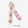 4289MFR1 porte cles personnalise marguerite en perles avec photo commemorative imprimee uv tu ne marches jamais seule 4289mjtq5a