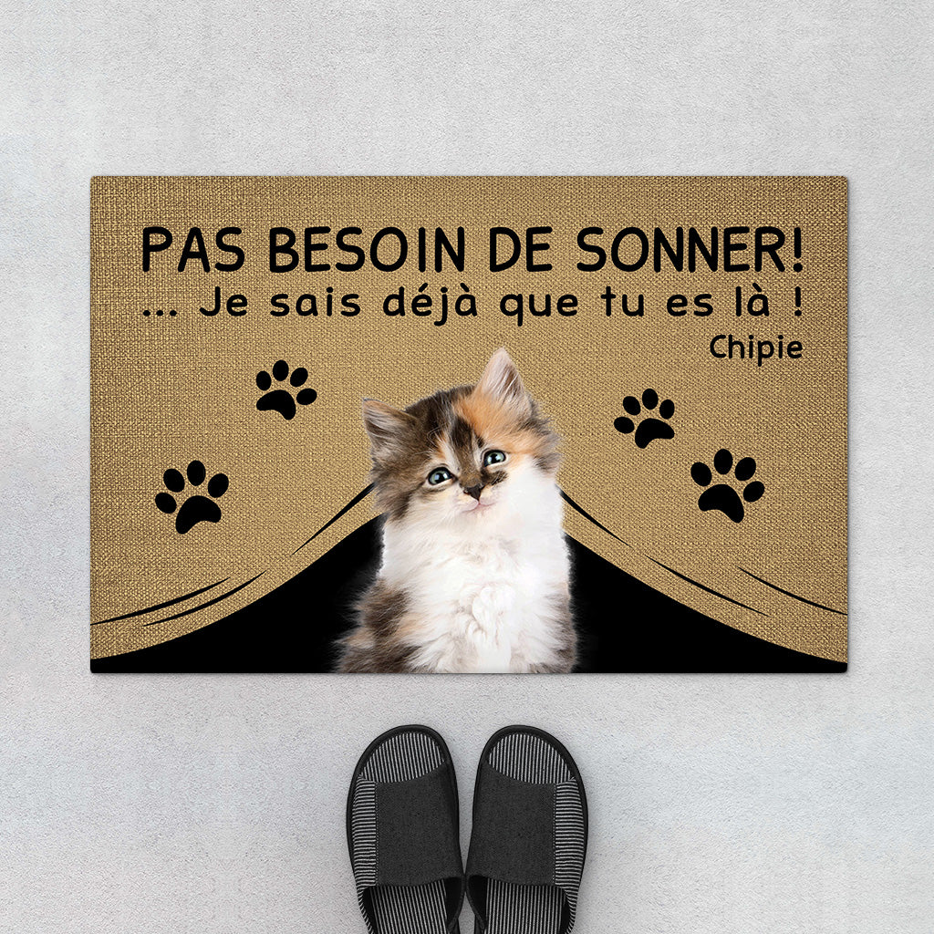 Pas Besoin De Sonner - Cadeau Personnalisé | Paillasson Pour Amoureux Des Chats