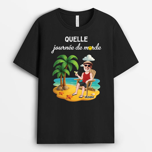4296AFR1 t shirt humour personnalise quelle journee de merde design cartoon 4296a3h0a